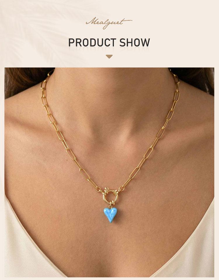Romantic Heart Pendant Necklace Gold Plated Stainless Steel Paperclip Chain Enamel Love Shape Waterproof Aesthetic Mother Gift