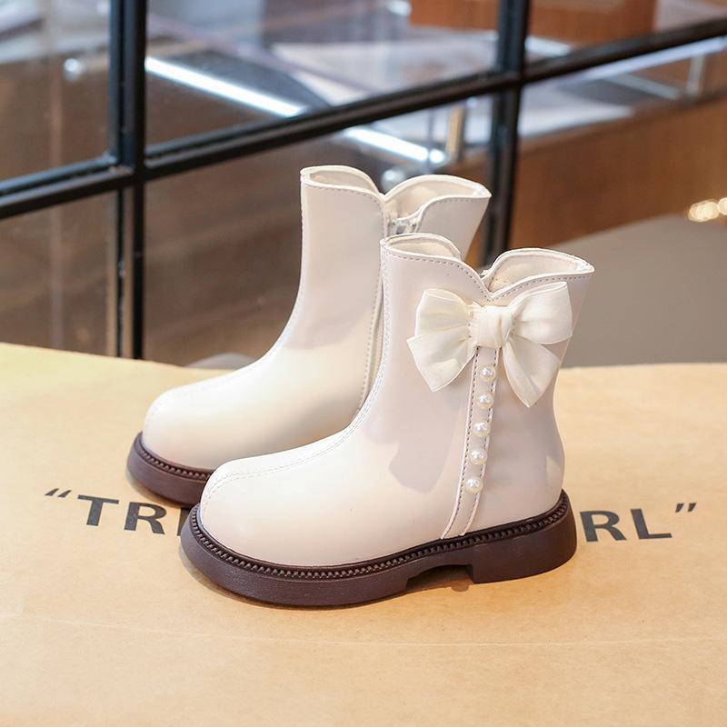 Girls' Fashionable Short Boots Western-style Princess Leather Boots Girls Plus Velvet Mid-calf Boots