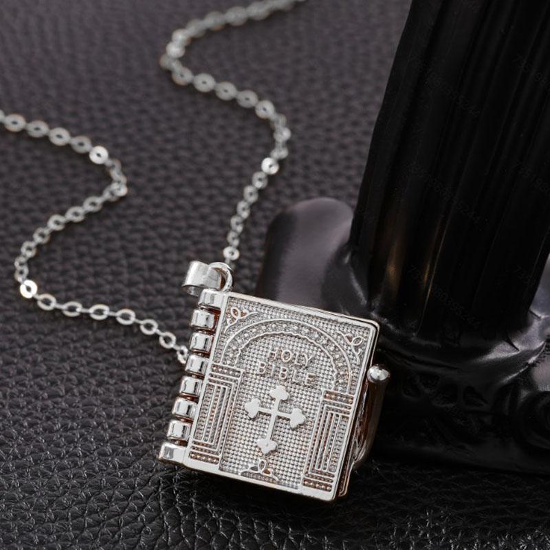 Vintage Creative Openable Bible Book Alloy Pendant Necklace Cross Religion Fashion Jewelry for Men And Women Personalized Gifts