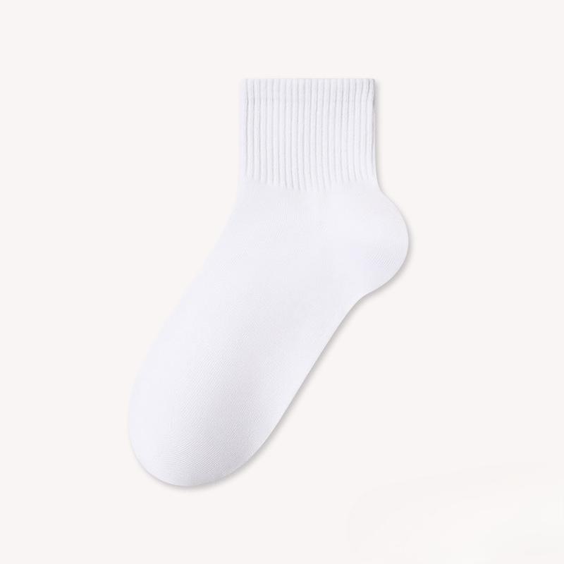 White Cotton Antibacterial and Deodorizing Stretch Seamless Elastic Mid-calf Socks with Anti-torn Properties for Sports Use