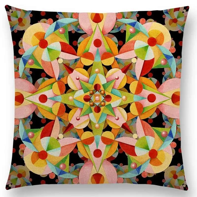 Beaux Art Boho Millefiori Geometric Floral Pattern Festival Mandala Elizabethan Pastel Flowers Cushion Cover Sofa Pillow Case