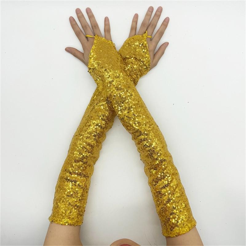1pair Reflective Sequins Gloves Glitter Long Gloves Comfortable Breathable Glove for Costume Parties