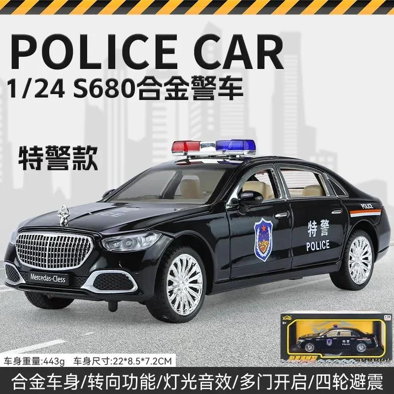 1:24 Mercedes-Benz Maybach S680 Polizeiauto Diecast Metalllegierung Modellauto Sound Licht Pull Back Sammlerspielzeug Geschenke