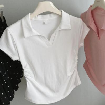 American Retro Classic Polo Collar, Slim Shoulder, Pleated and Thin Short-sleeved T-shirt, Women's Summer Simple Commuting Temperament