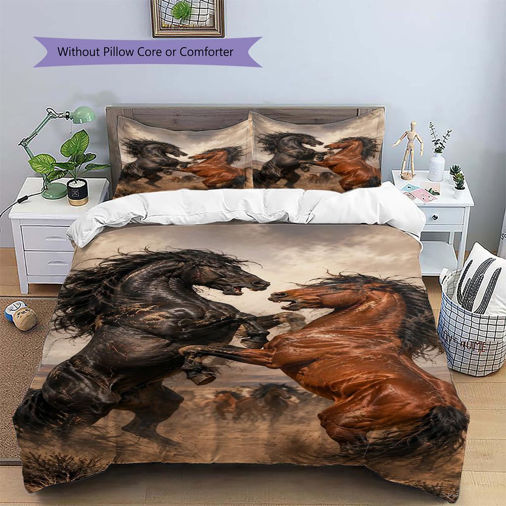 Horse Pattern Bedding Set Quilt Cover Pillowcase Home Decor Gift (1 * duvet cover + 2 * pillowcase, without core)