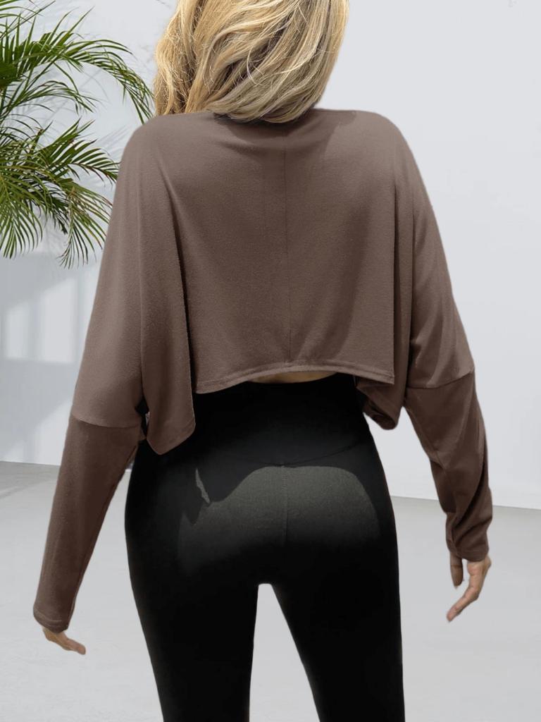 Women's Off Shoulder Crop Top Batwing Long Sleeve Boat Neck Loose T Shirt