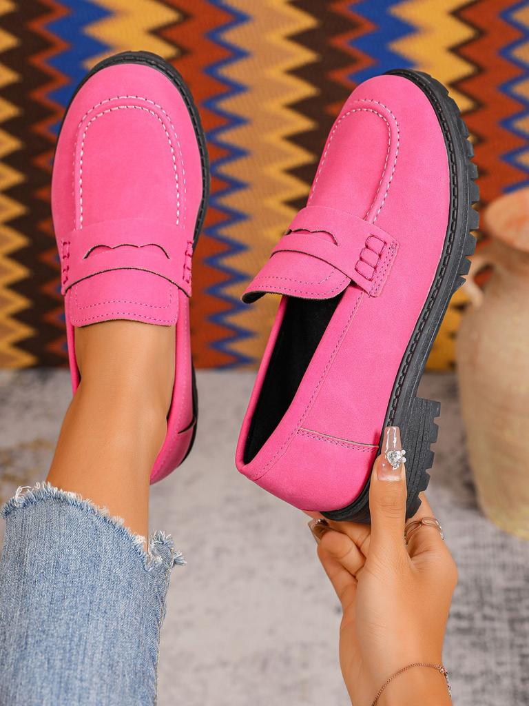2025 new large size thick heel spring and autumn casual matte British style women's shoes thick sole foreign trade shallow mouth loafers