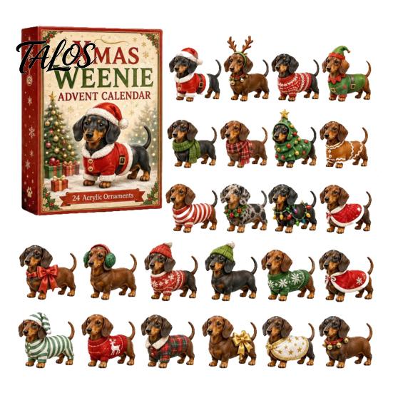Calendrier Compte à Rebours Saisonnier 2026 Noël Teckel Calendrier de l'Avent, Ensemble d'Ornements Collectionnables 3D Cadeau d'Anniversaire pour Enfants avec 24 Mini Figurines de Chiens,