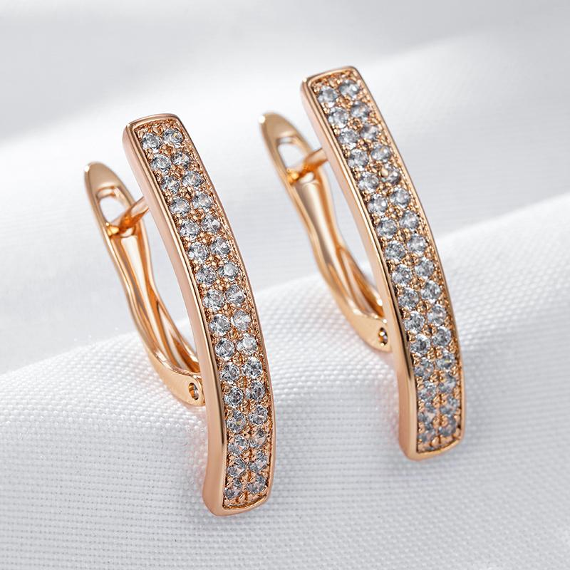 Fashion Full Natural Zircon Long Square English Earrings For Women  Rose Gold Color High Quality Daily Fine Jewelry