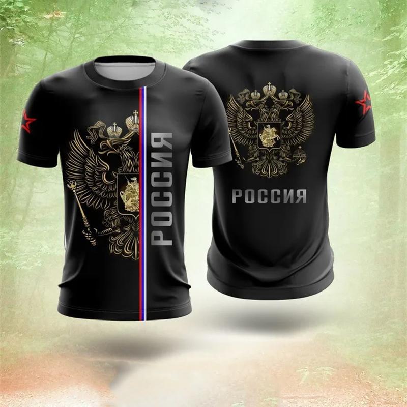 Russian Coat Of Arms T-shirt For Men's Clothes Camouflage Outdoor Sport Wear T Shirt Short Sleeve Tee Top Summer Women's T-shirt