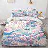 Wave Duvet Cover Set Hokusai Pattern Japanese Ukiyoe Quilt Cover Oriental Sketch Style Ocean Queen Twin Polyester Bedding Set