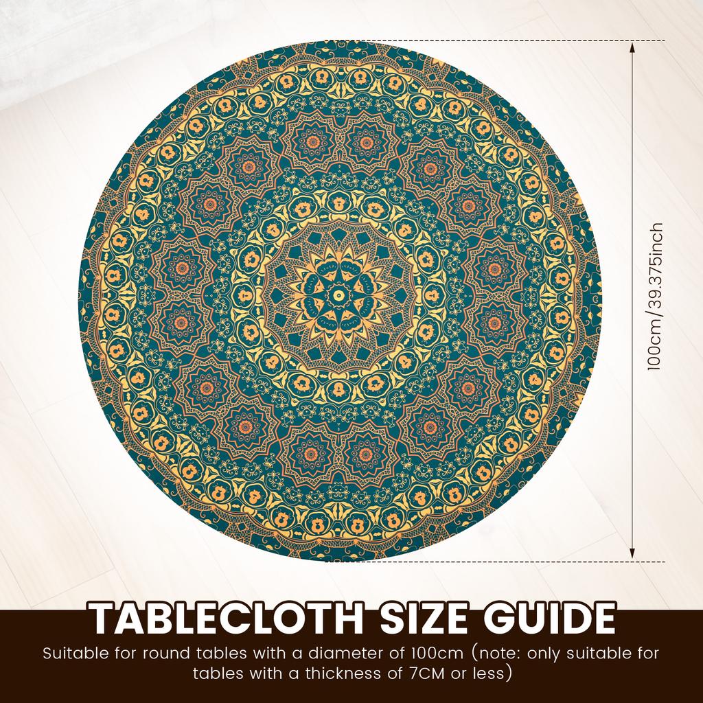 Round Tablecloth Polyester Waterproof Table Cloth with Elastic Band Decorative Printing Tablecloth for Dining Table Protection