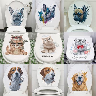 Creative Toilet Stickers Toilet Lid Decals Funny 3d Animal Pet Dog Cat Waterproof Bathroom Decorative Self-adhesive