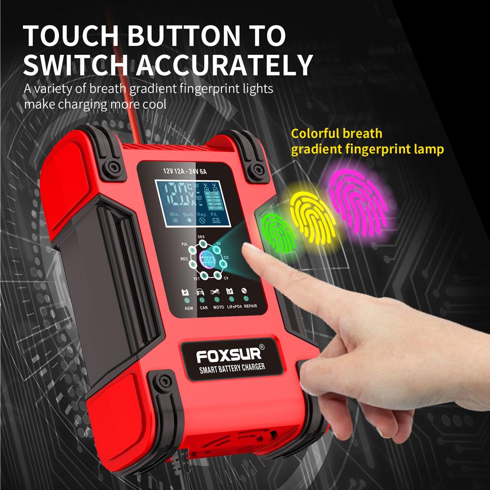 12V 24V Car Battery Charger Auto Lithium AGM GEL Lead-Acid Batteries 7-Stage Automatic Repair LCD Power Adapte