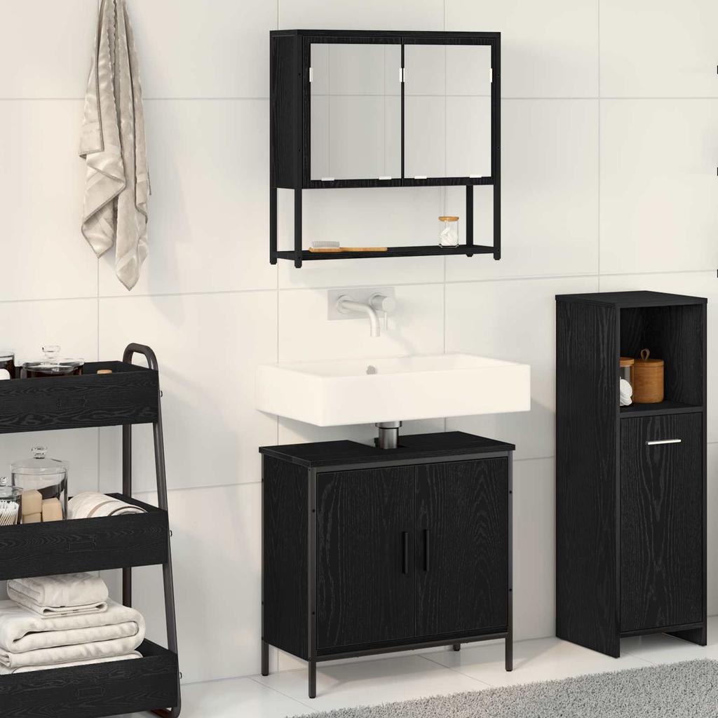 Bathroom Furniture Set with Shelf 2 Pcs Black Particleboard