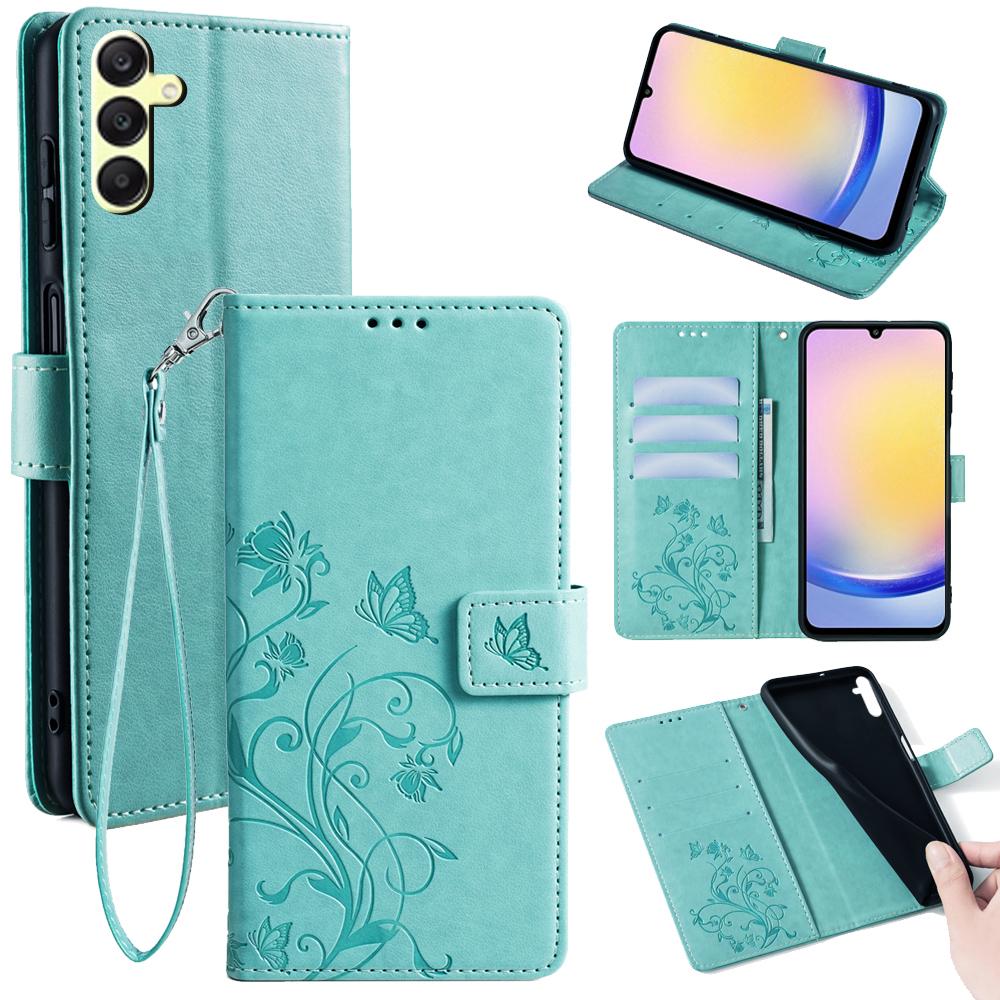 For Samsung Galaxy A25 5G (Global) (161.0 x 76.5 x 8.3mm) Etui Sommerfugl Blomst PU Lær Telefon Folio Cover