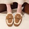 Autumn Women's Shoes New Thickened Plush Warm Mules Retro Faux Suede Moccasin Metal Coins Penny Loafers Fashion Fleeces Slippers