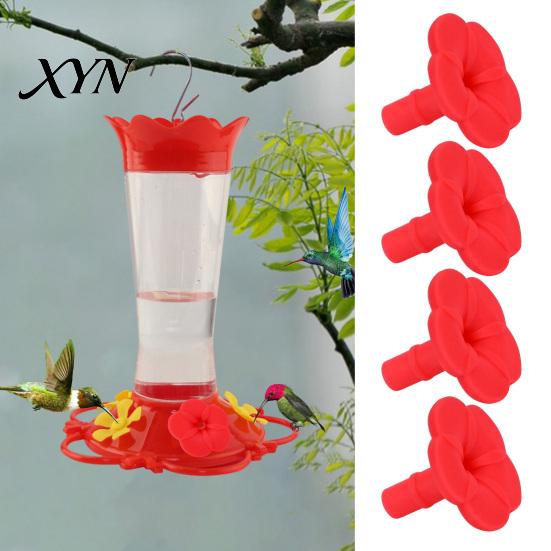Universal Hummingbird Feeder Replacement 4PCS Parts, Simulated Red Flowers Shape, Scratch-free Bird Part Fit Silicone Waterproof Accessories,