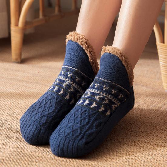 1 Pair Winter Floor Socks Thickened Fuzzy Plush Jacquard Warmth Retention Anti-slip Sole Leg Warmer Fall Winter Floor Socks Holiday Gift