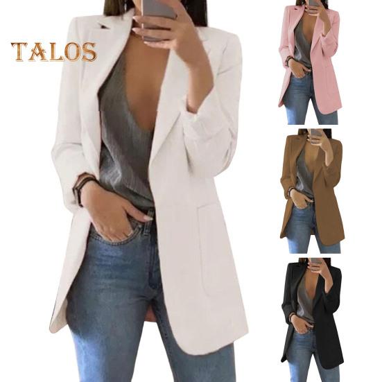 Casaco de terno feminino lapela manga comprida frente aberta jaqueta de terno cor sólida estilo urbano primavera outono negócios outerwear