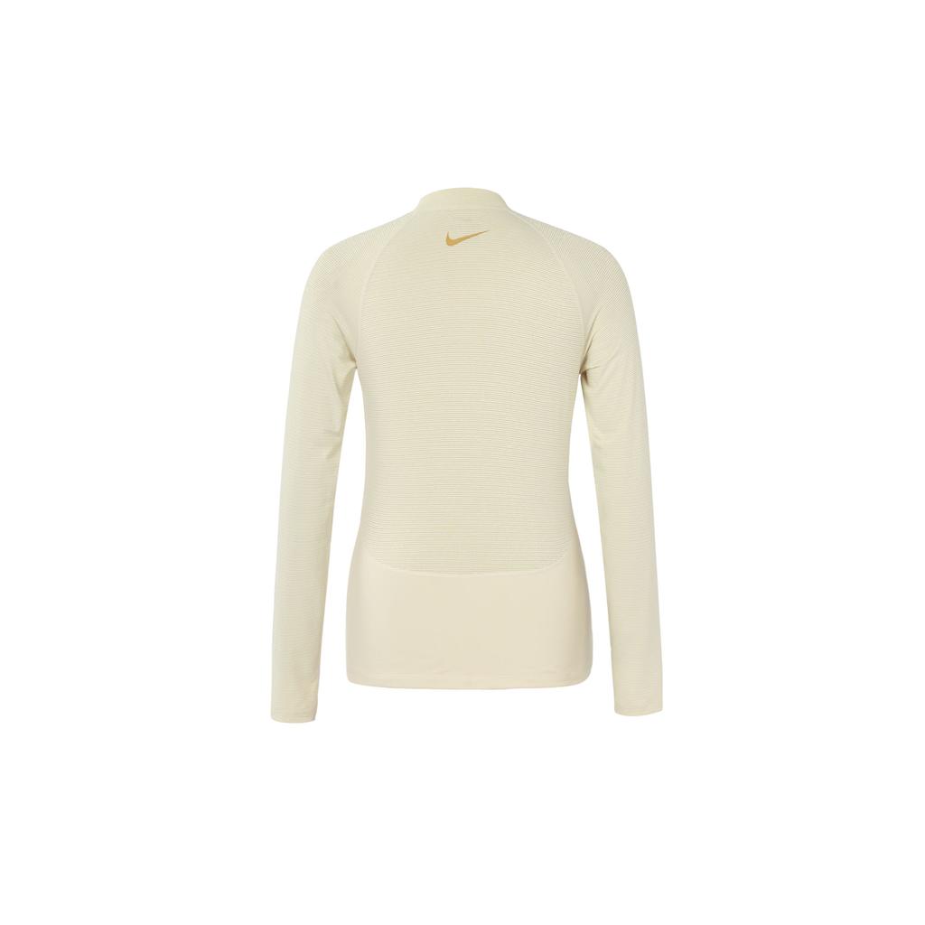 Nike Solid Color Brand Logo Print Crew Neck Pullover Long Sleeve T-Shirt Women Tops Beige AO9227-258