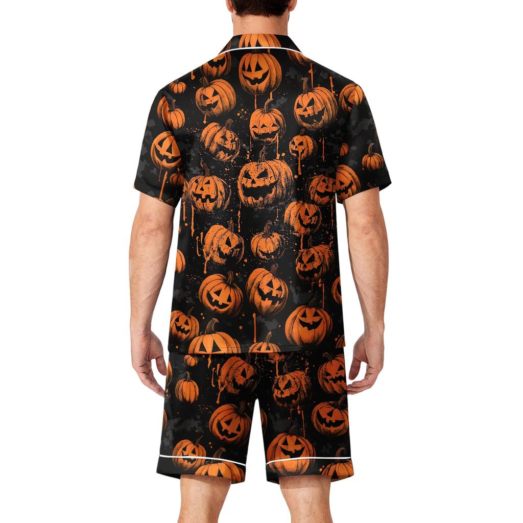 Men's Short Sleeve Pajama Set Button Down Shirt with Curved Hem and Matching Shorts Soft Casual Sleepwear S To XXXXL