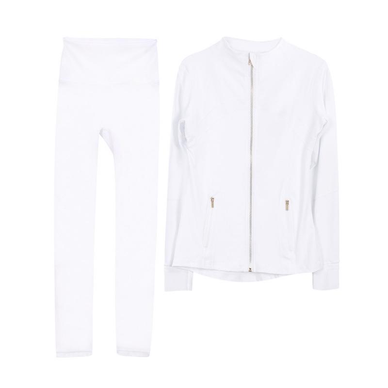 Lulu Original Yoga Anzug: Schnelltrocknendes Set mit Stehkragenjacke & Elastischer Neun-Punkt-Hose, Goldener Reißverschluss.