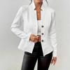 QICED Women's Vintage Casual Solid Color Print Autumn Winter Long Sleeve POLO Neck Jackets & Coats