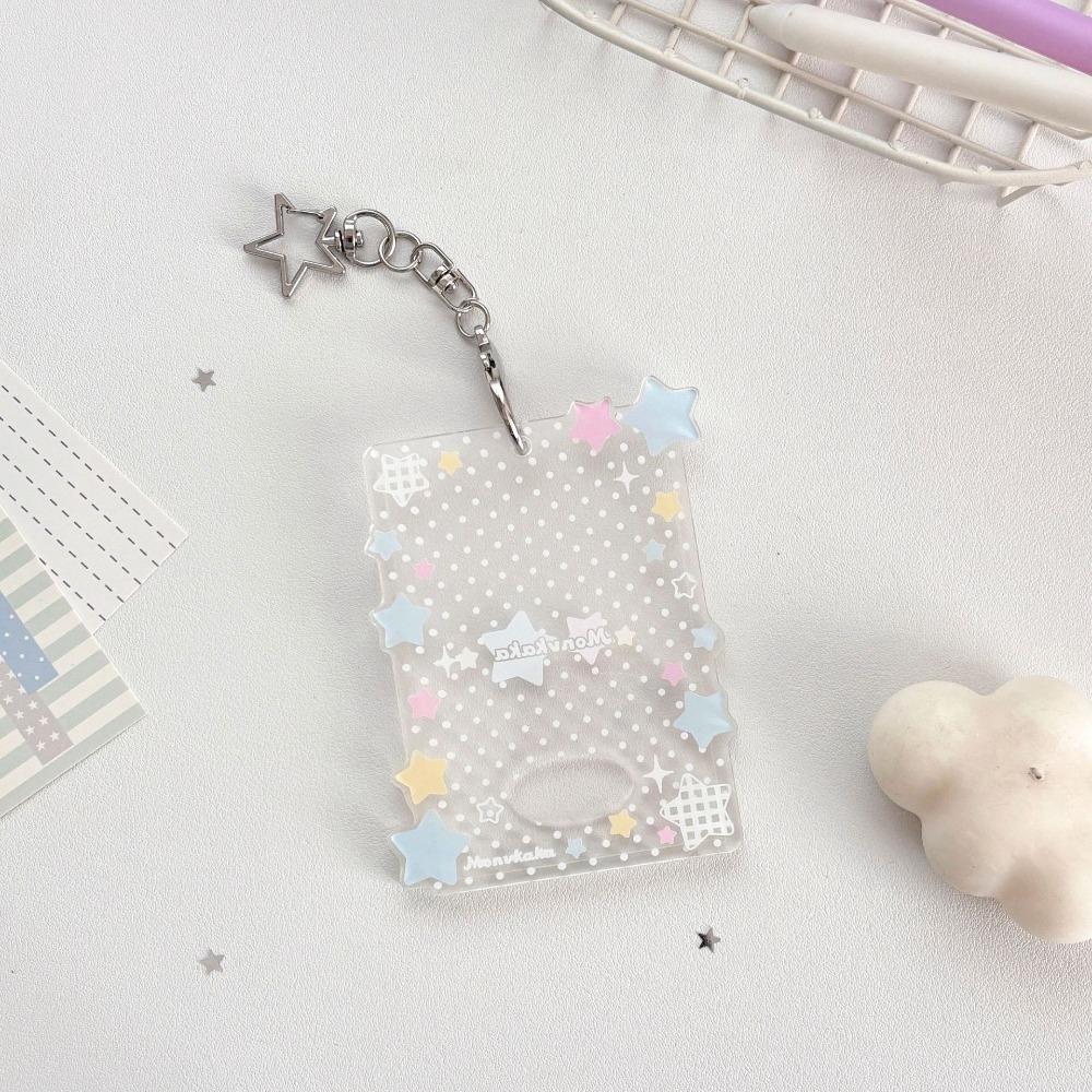 Kawaii Shining Stars Kpop Photo Card Holder Keychain Portable Acrylic Idol Photo Holder 3 Inch Clear ID Card Cover Bag Pendant