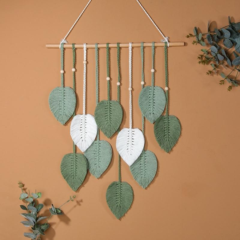 Vintage Handwoven Cotton Leaf Tapestry Artistic Wall Decoration Tree Leaf Handcrafts Wood Beads Tapestries for Home Room