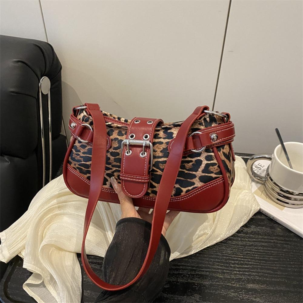 

Fashion PU Shoulder Bags Large Capacity Retro Underarm Bag Leopard Print Messenger Bag Shopping