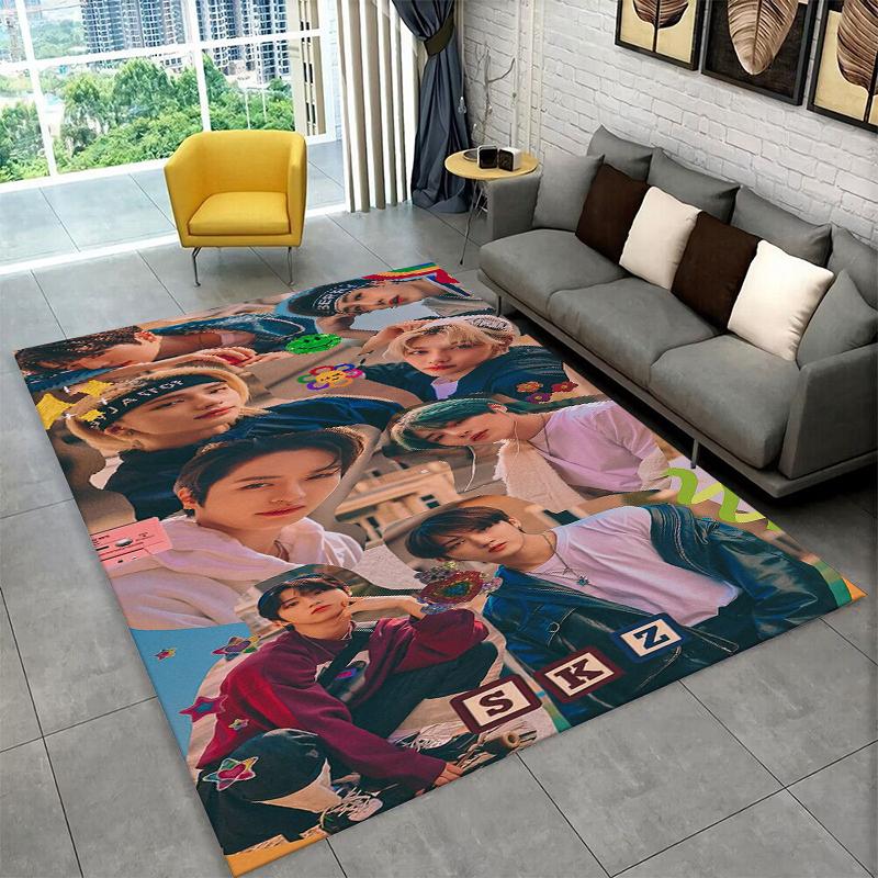 Fashion Kpop Stray Kids Non-Slip Area Rug for Living Room,Bedroom,Playroom,Soft Carpet Floor Mat Home Decor Rug Kids Room Gift