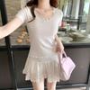 U-neck Clavicle Pure Desire Sweet Hottie Lace Short-sleeved T-shirt Women's Spring and Summer Design Short Right-shoulder Bm Top