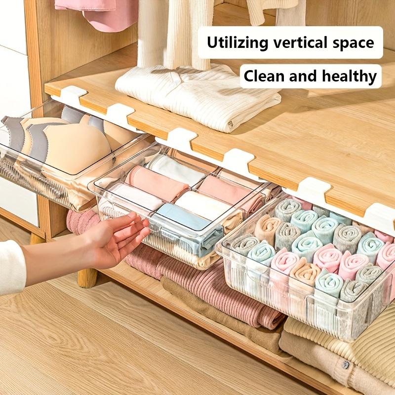 15-Compartment Hanging Underwear Organizer, Plastic Wall-Mounted Storage Box for Socks and Drawers, Space-Saving Transparent Closet Shelf Divider