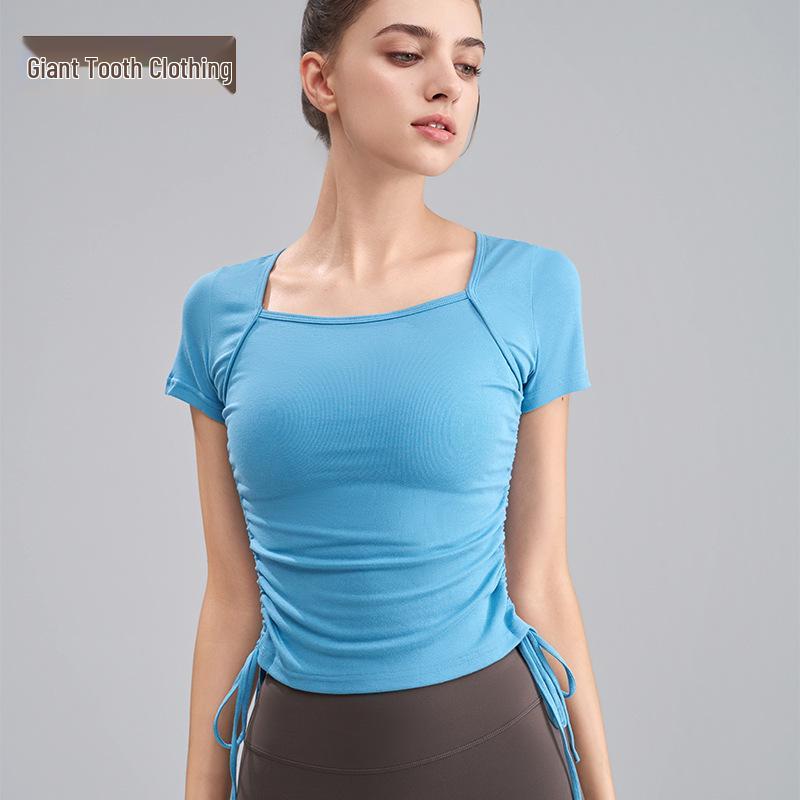 

Женский утягивающий топ для йоги с квадратным вырезом - Короткий рукав, Дышащий для летнего фитнеса и пилатеса M