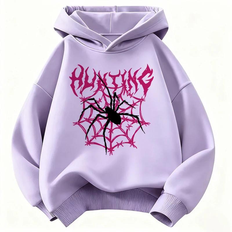 Kids Hoodie Spider Web Hunting Print Boys Girls Long Sleeve Pullover Children Casual Sweatshirt