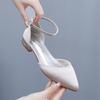 2 Cm Flat Heel Casual Pointed Toe Hollow Sandals Low Heel Light Mouth White Satin One-button Buckle Bride Wedding Shoes for Women