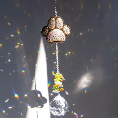 Garden Decoration Crystal Paw Print Sun Catcher Creative Hanging Wind Chimes Colorful Novelty Light Collection Pendant Door