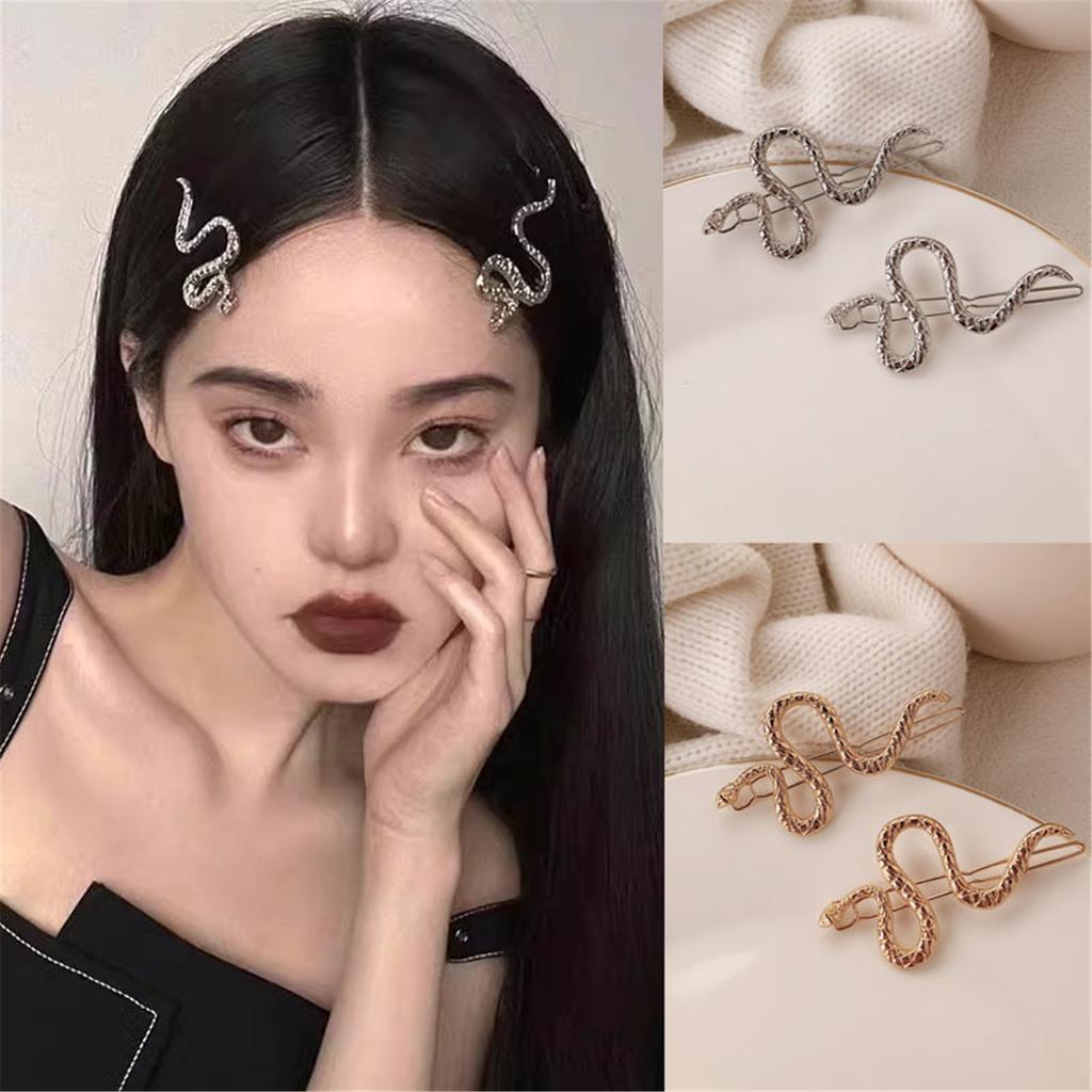 2 Stück Elegante Haarklammern in Schlangenform für Damen Stilvolle Metall-Haarnadel Seitenpony-Halter Trendige Kopfschmuck-Accessoires
