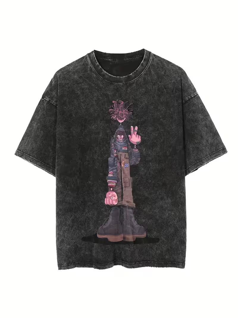Black Retro Washed Distressed Design Dark Retro Slogan Printed Tshirts S