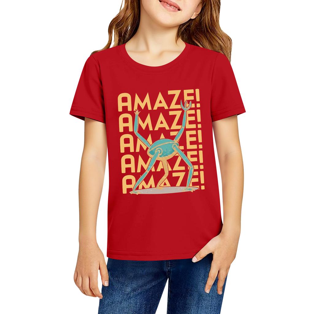 Fashionable Round Neck Short Sleeve Work Clothes Printed Tops For KID Summer Tops