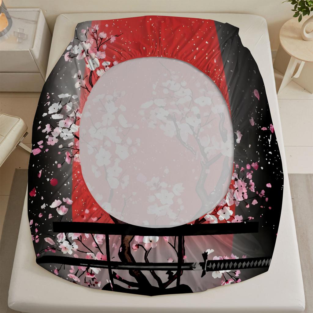 1pc Fitted Sheet Japanese style Cherry Blossoms Polyester Durable Bedding Set Sheet for Home Bedroom Decoration Birthday Gift