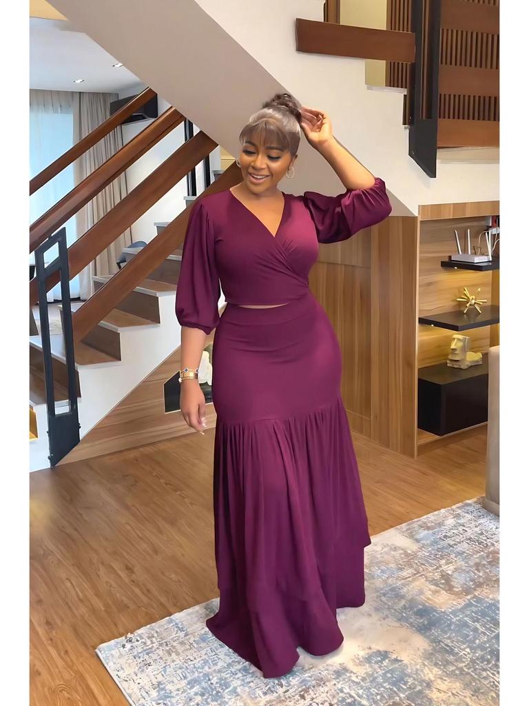 European & American Spring/Summer Slim Short Top with Casual High Waist Skirt Set