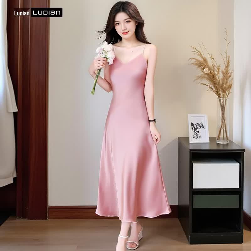 LUDIan Women s Elegant V-Neck Spaghetti Strap Midi Dress XL