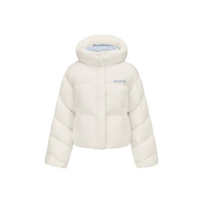 Windproof Waterproof Oil Resistant Warm Insulated Short Duck Down Jacket Women Outerwear Cotton-White P425W093-0074