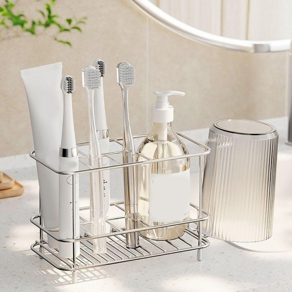 Stainless Steel Toothpaste Holder Multi-slot Electric Toothbrush Stand  Makeup Brush