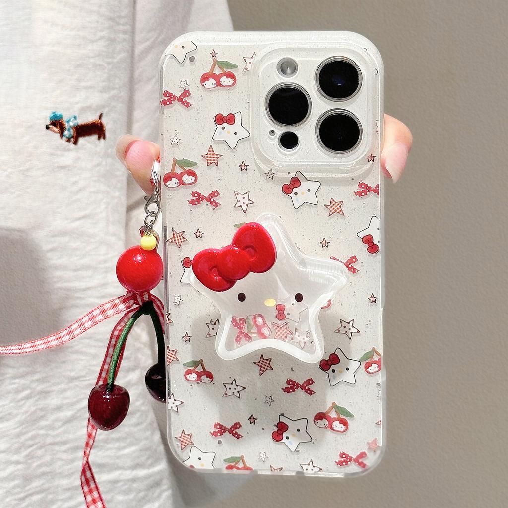Glitter for IPhone16 for Apple Phone Case 13 Cherry Cat Shaker 15 Promax Stand 17 Pendant