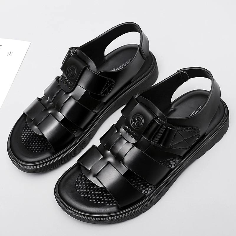 

2024 Новые летние мужские туфли на толстой подошве из натуральной кожи, спортивные сандалии для отдыха на открытом воздухе, высококачественные коричневые и черные дышащие пляжные туфли 44 чёрный