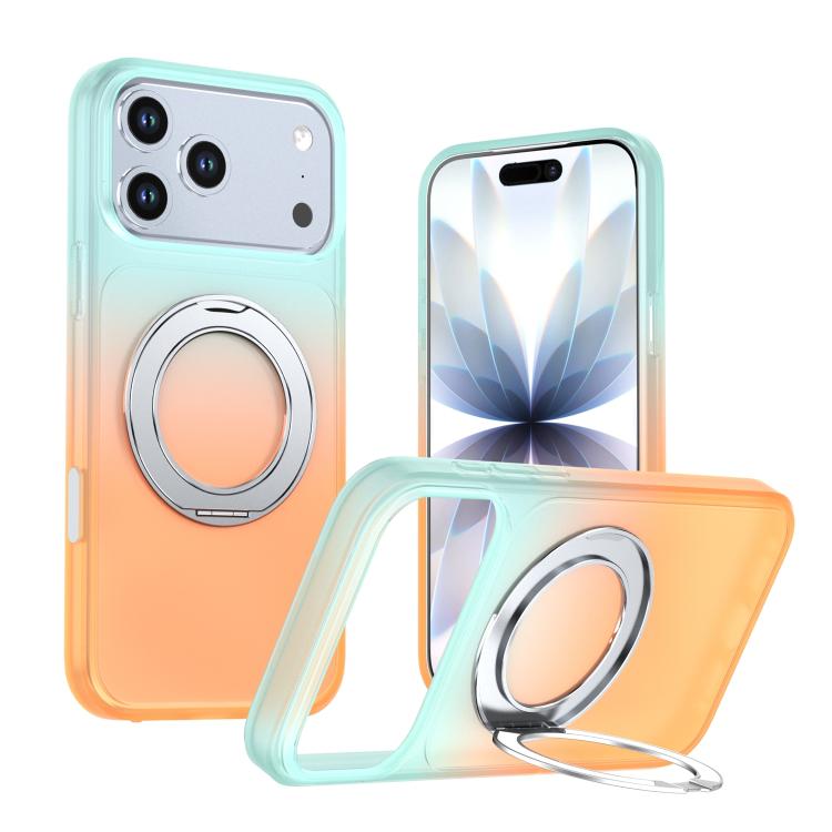Phantom Skin Feel Gradient PC+TPU Phone Case With 360° Rotating Metal Holder, Magnetic Wireless Charging Shockproof Protective Cover