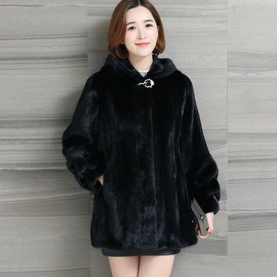 Imitationsnerzmantel Damen Mittellang Herbst und Winter Verdickt Übergröße Imitationsnerzfleece Kapuzenmantel Imitationspelzmantel